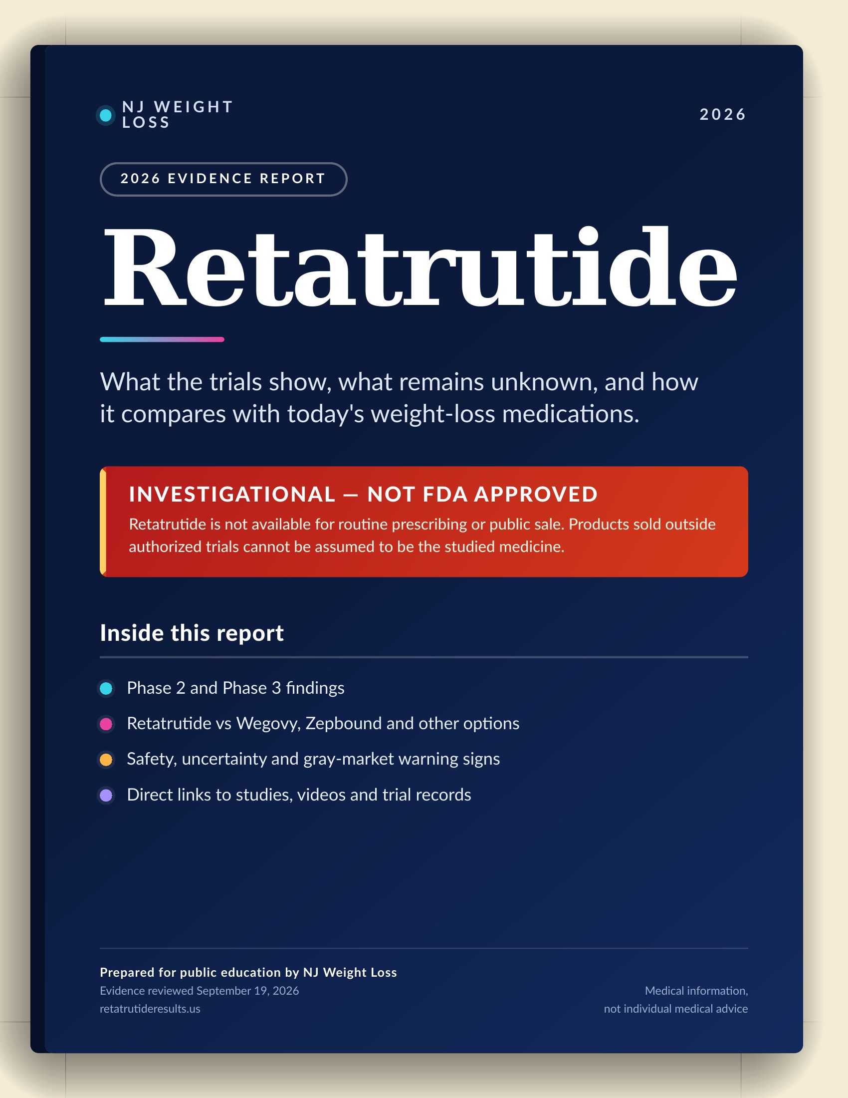 Cover of the 2026 NJ Weight Loss retatrutide evidence report